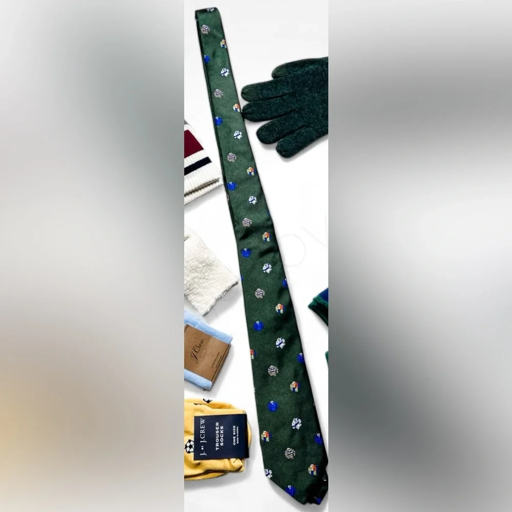 New J.Crew English silk tie in rugby pattern green preppy academia office sporty